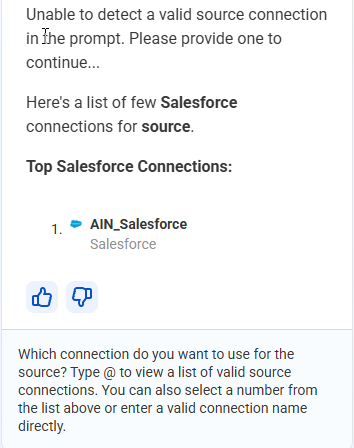 List of Salesforce source connections to choose from.