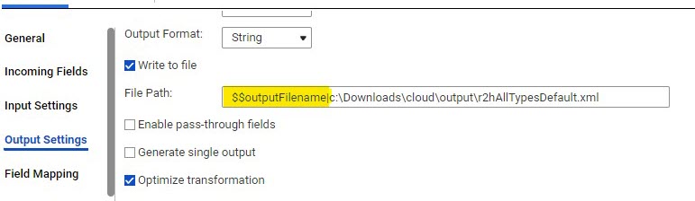 Image displays the file path that contains the parameter name along with its prefix and suffix