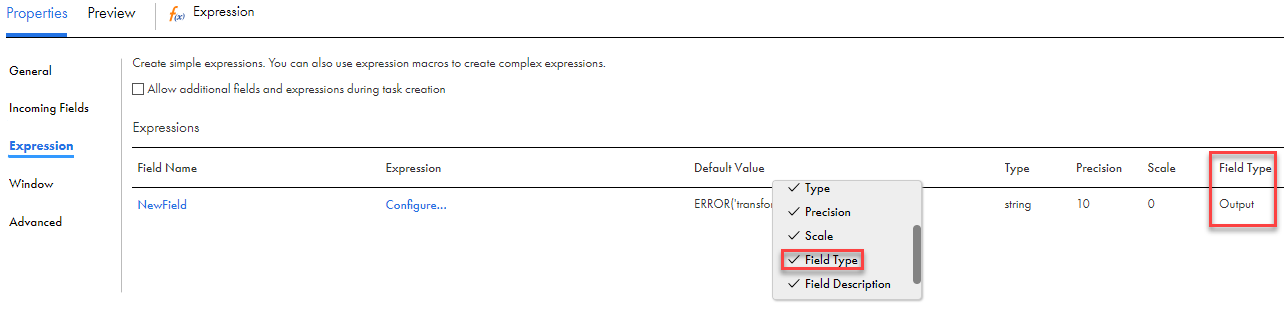 Right-click in the column heading and choose Field Type.