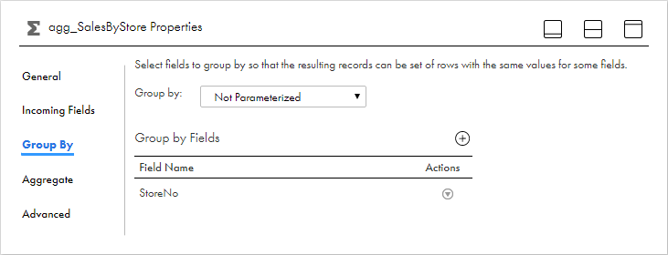 The Group By tab shows StoreNo as the group by field.