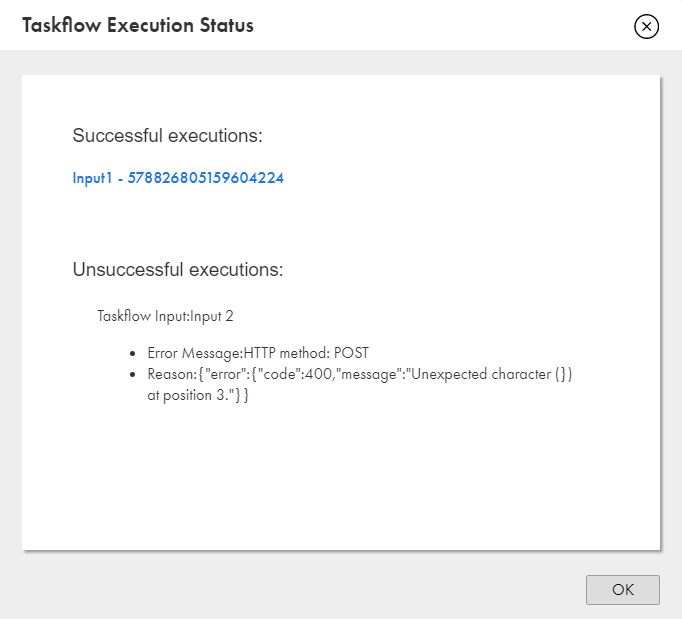 The image shows the Taskflow Execution Status page.