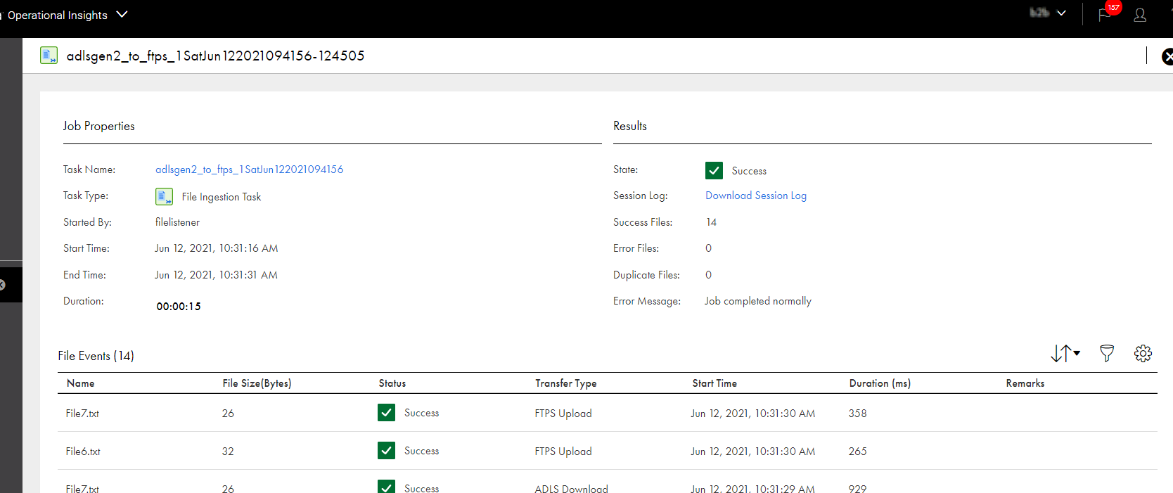 Job details of file ingestion jobs