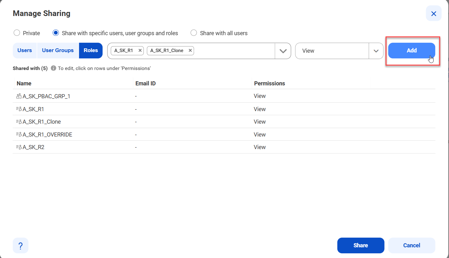 The image depicts the Add button for adding users, user groups and roles.