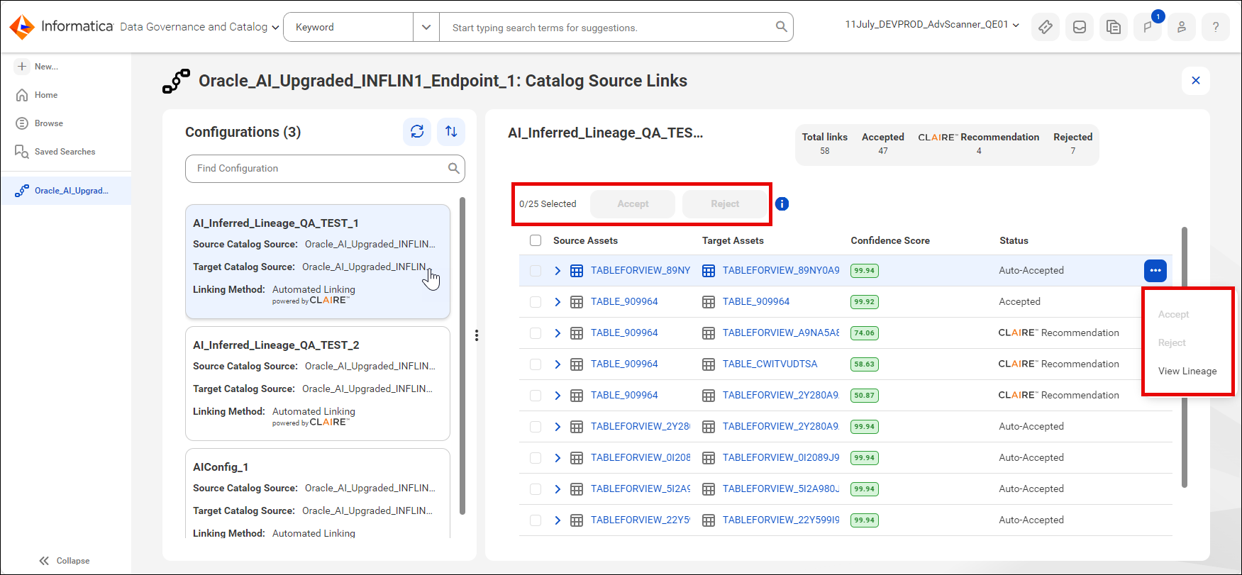 Image depicting the catalog source links page highlighting the options to accept and reject catalog source links