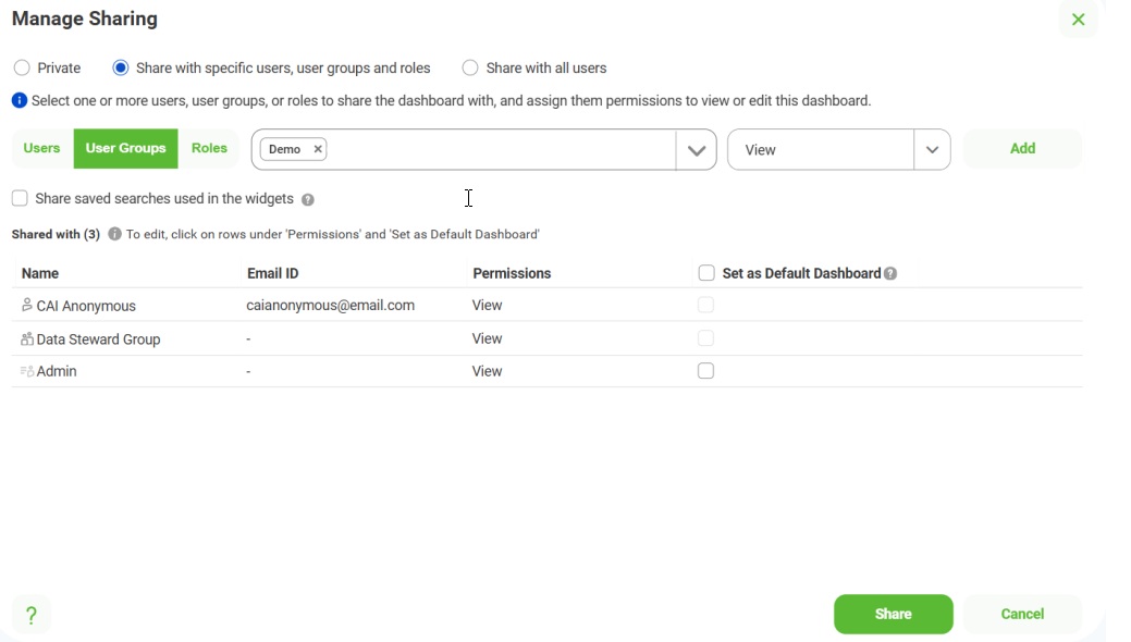 The 'Manage Sharing' dialog box