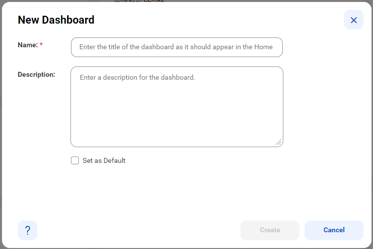 Image depicting a New Dashboard dialog box.