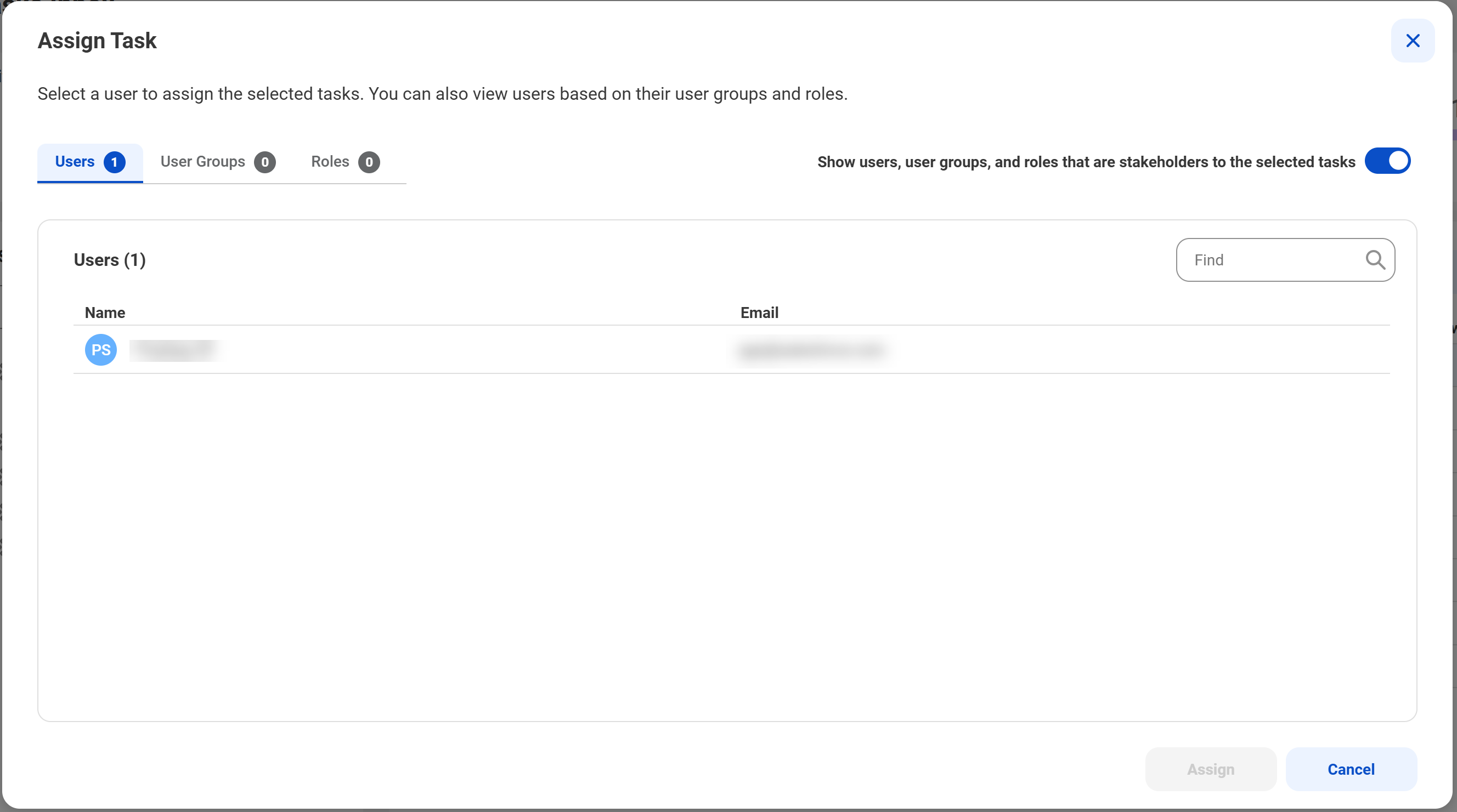 The toggle option is enabled and shows the relevant user for assigning multiple tasks.