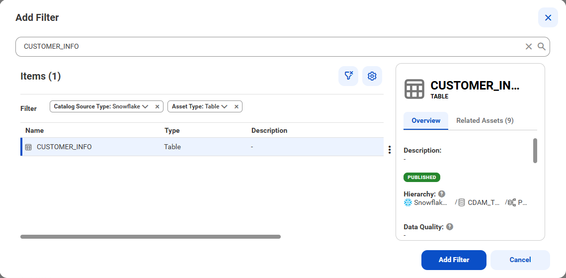 The window has a search bar, and Items section, and a preview section.