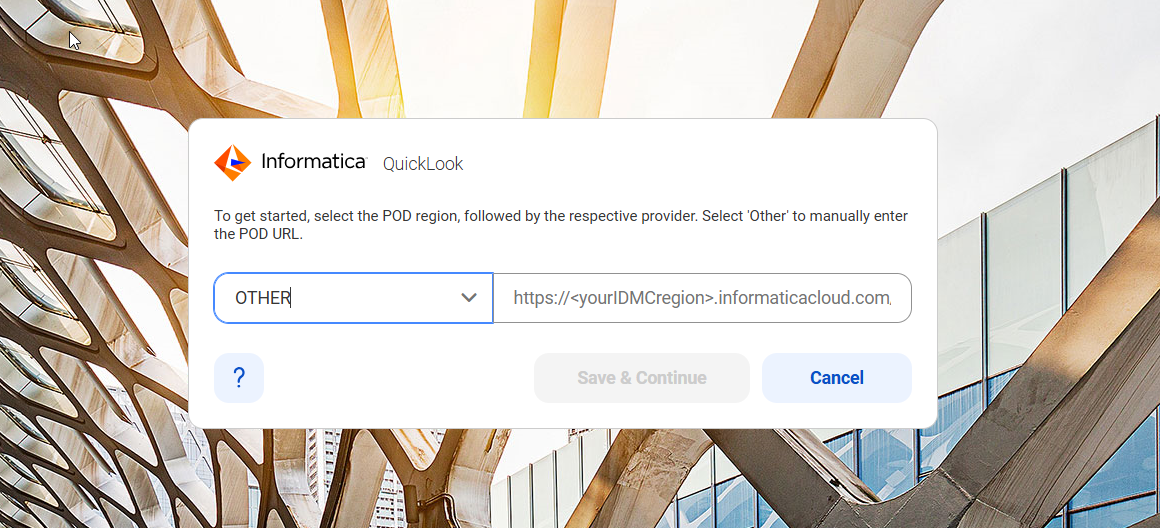 The Informatica QuickLook dialog box with the Other option selected.