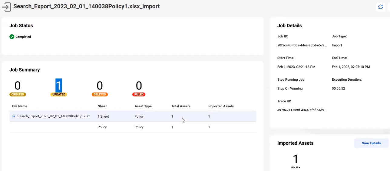 Image depicting the job page of the re-import assets.