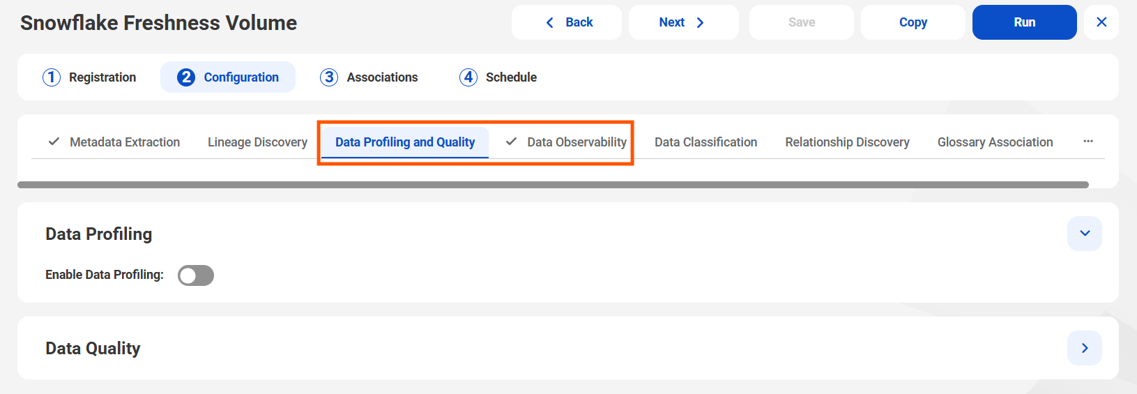 Data Observability comes as a separate tab in a catalog source in Metadata Command Center.