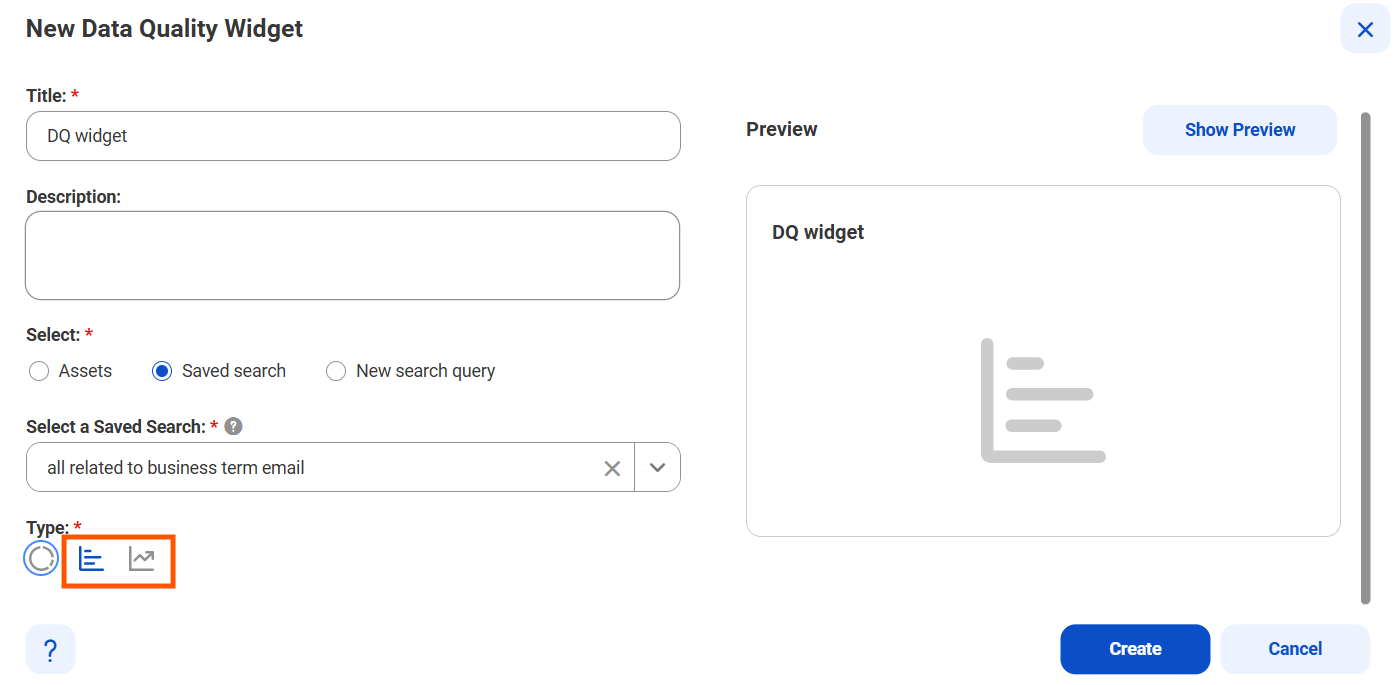 View bar and score charts for new and saved search in a Data Quality widget.