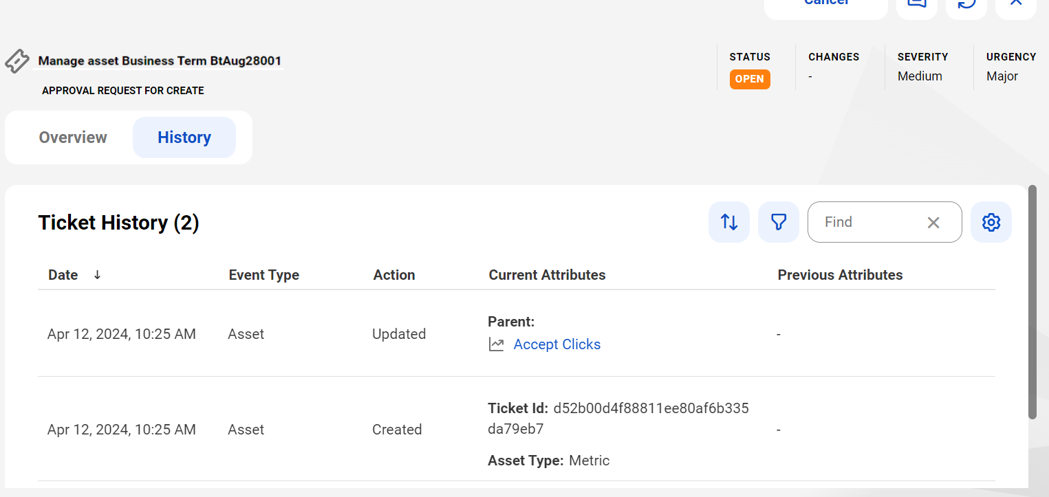 Image depicting the audit history of a ticket.