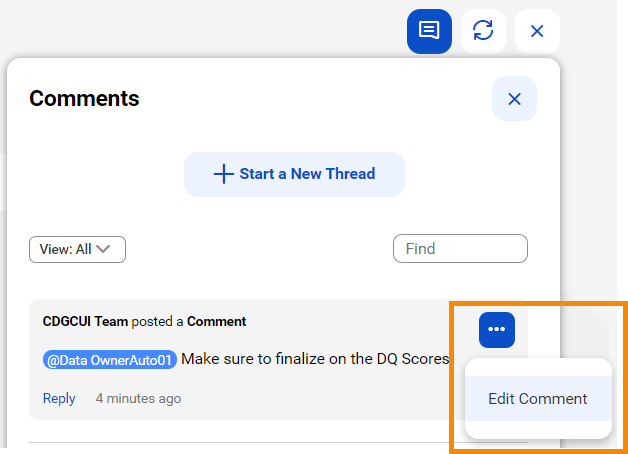 Image depicting the Comments dialog box. The Edit Comment option is highlighted.