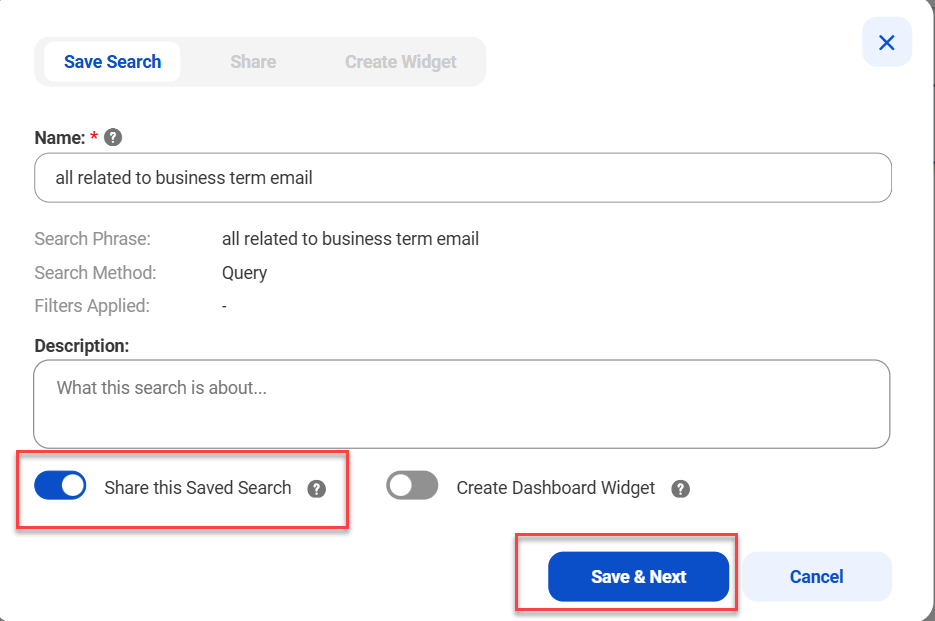 The image depicts the Share Saved Search switcher.