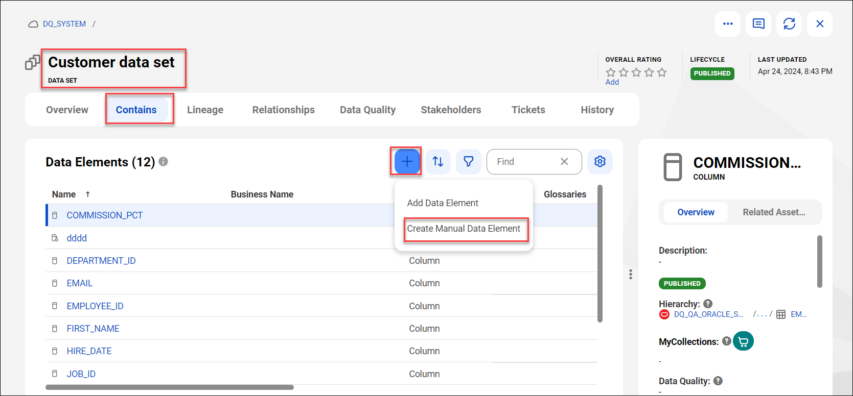 The image depicting Create Manual Data Element option.