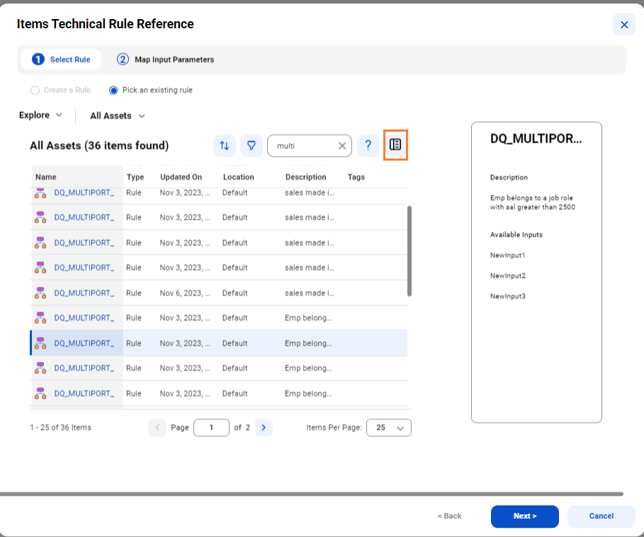 Image depicting the addition of a rule with multiple input parameters and the Show Preview icon to view the rule.