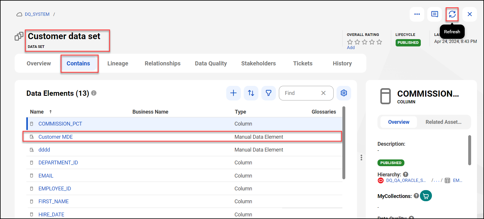 Image depicting a new manual data element along with other technical assets in a business data set.