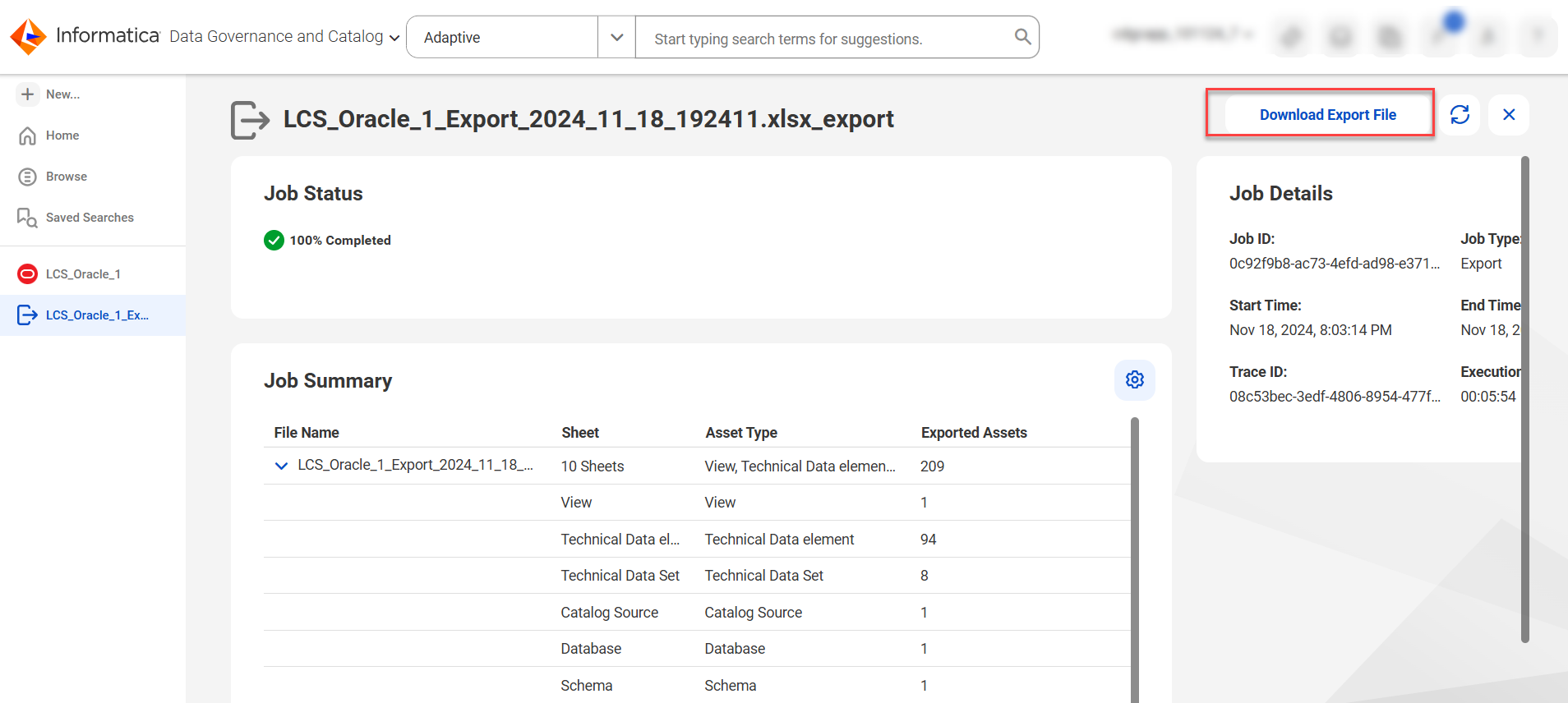 The image depicts the Download Export File option.