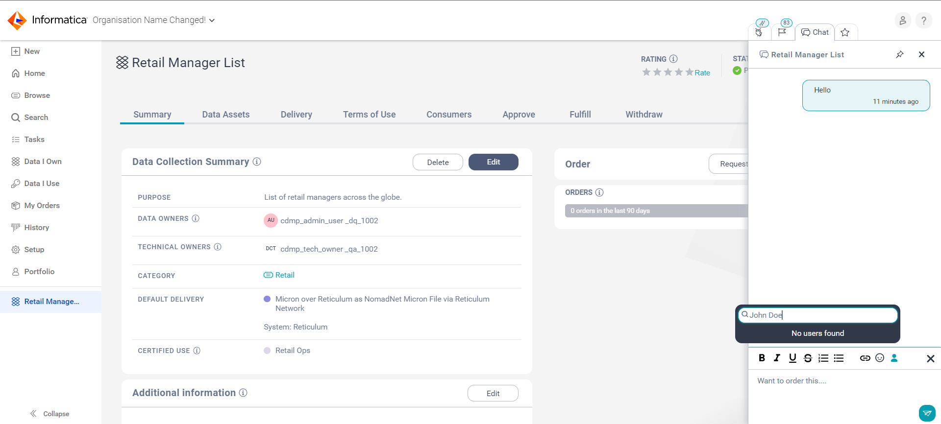 Image depicting the Chat panel on a data collections page.