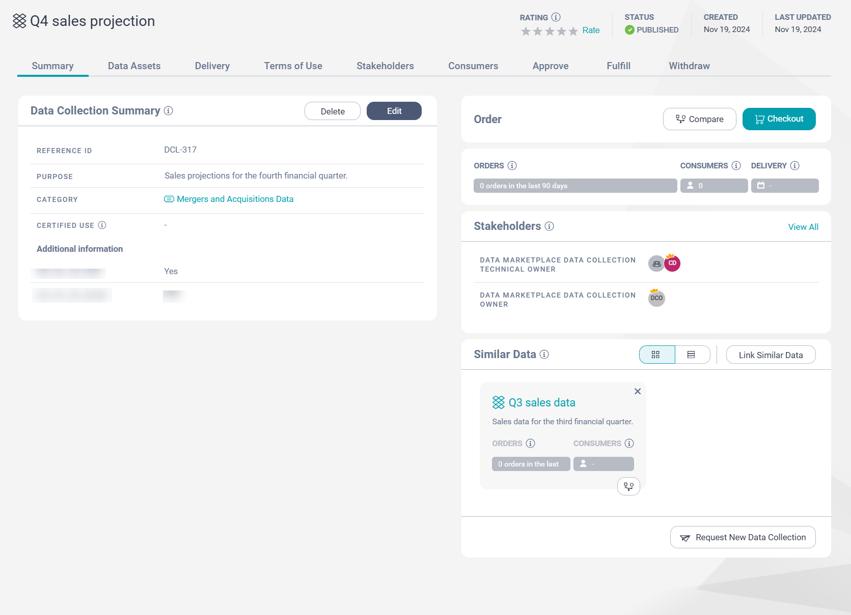 Image depicting the Summary tab on a data collection page.