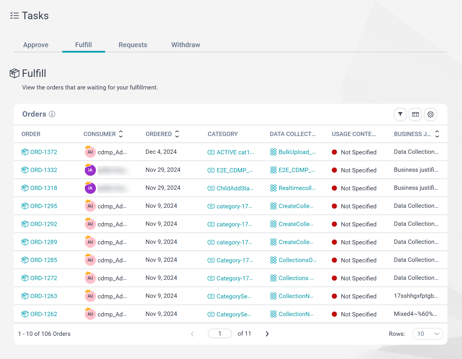 Image depicting the Fulfill tab on the Tasks page.