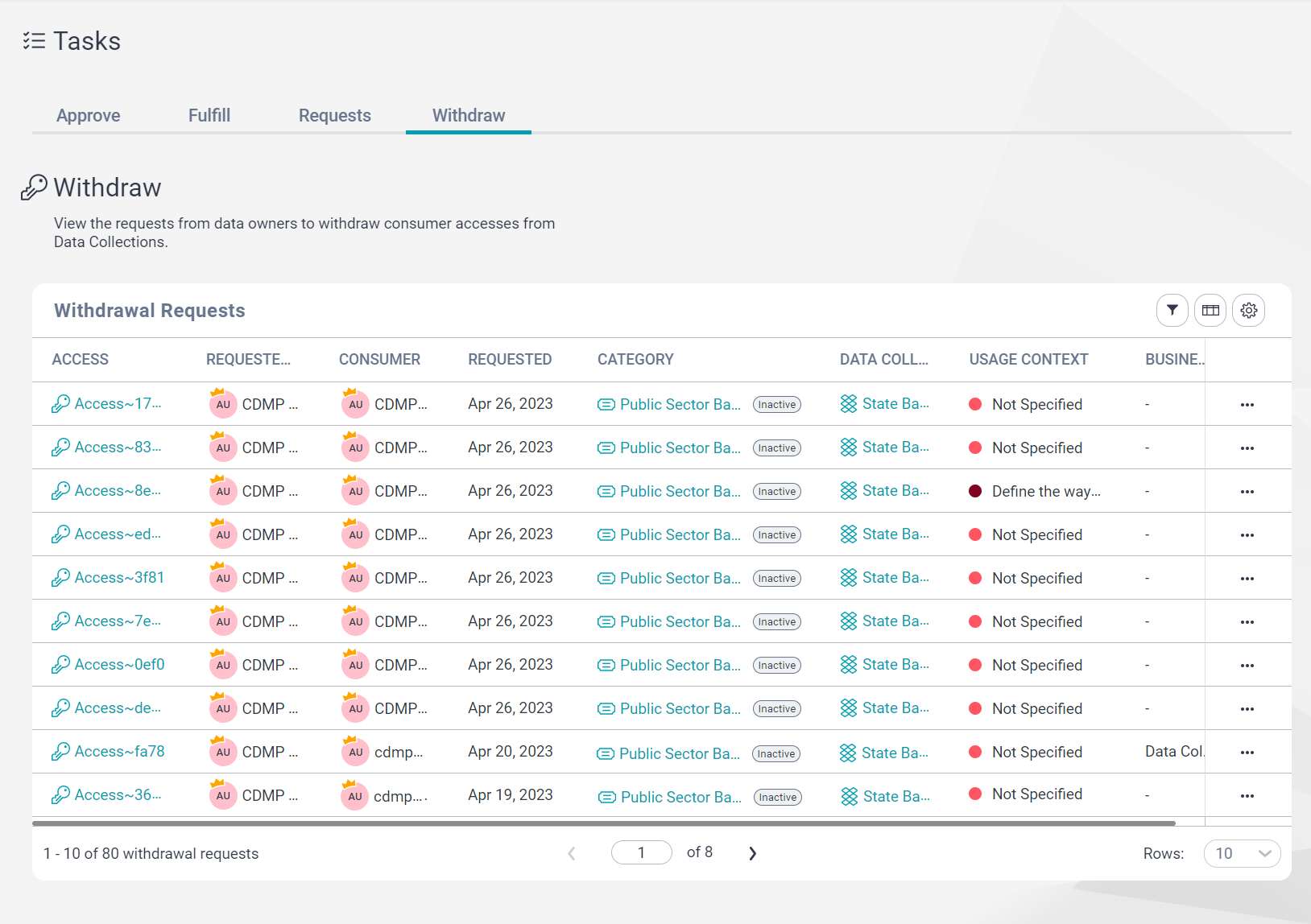 Image depicting the Withdraw tab on the Tasks page.