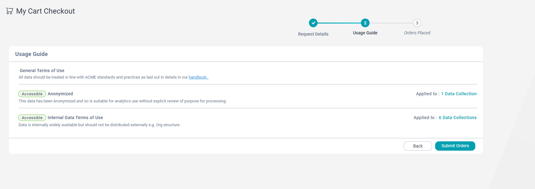 The Usage Guide stage of the My Cart Checkout wizard.