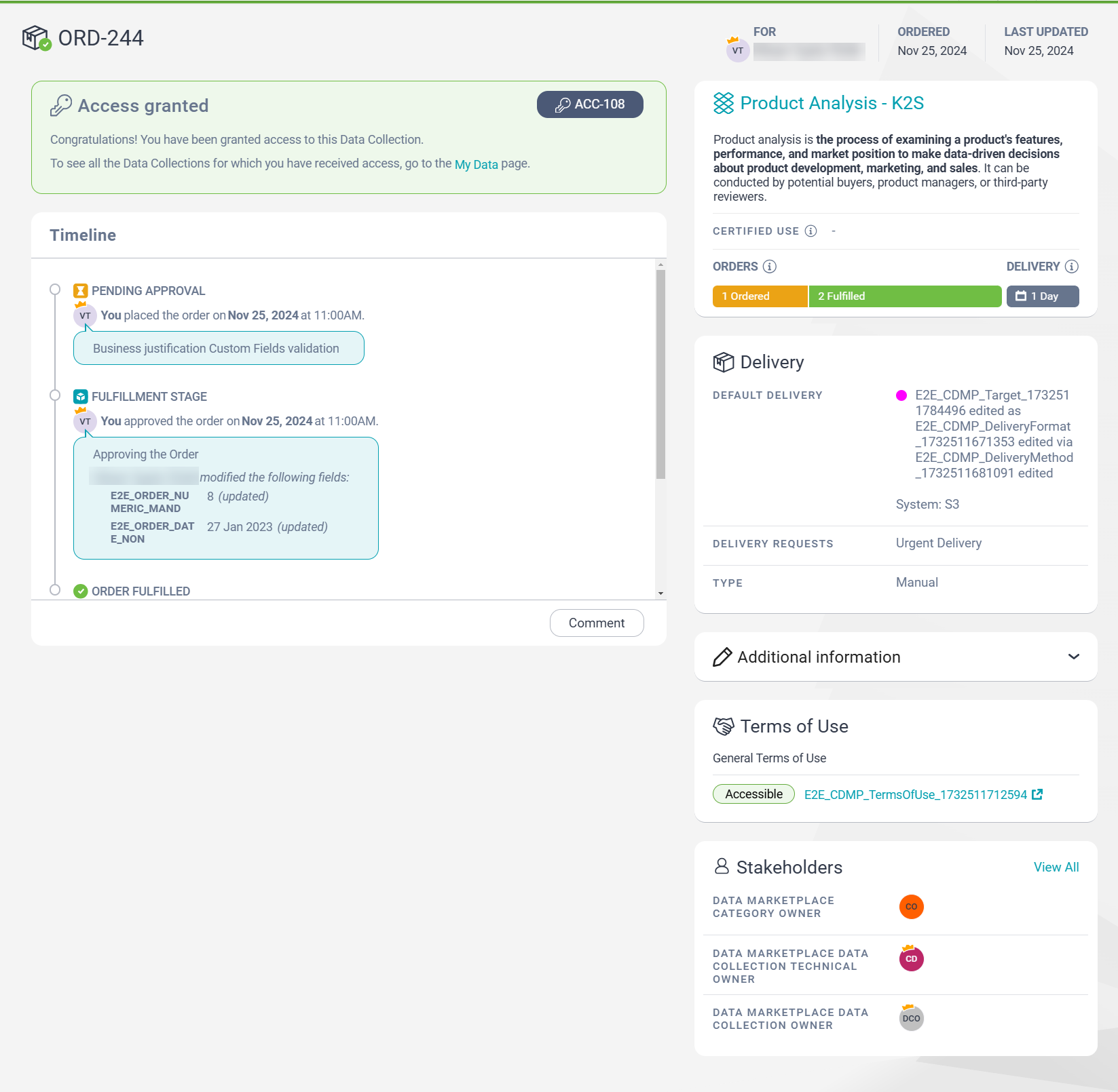 Image depicting an order summary page. The order is fulfilled.