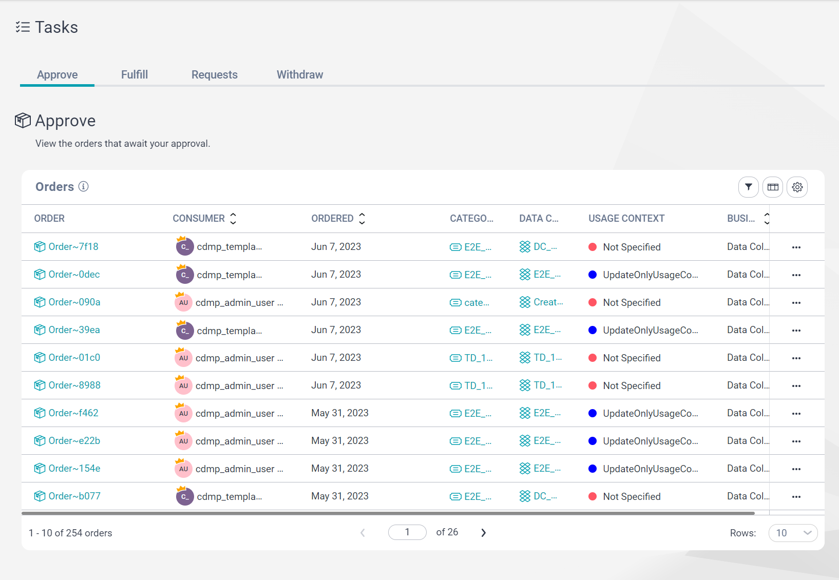 Image depicting the Approve tab on the Tasks page.