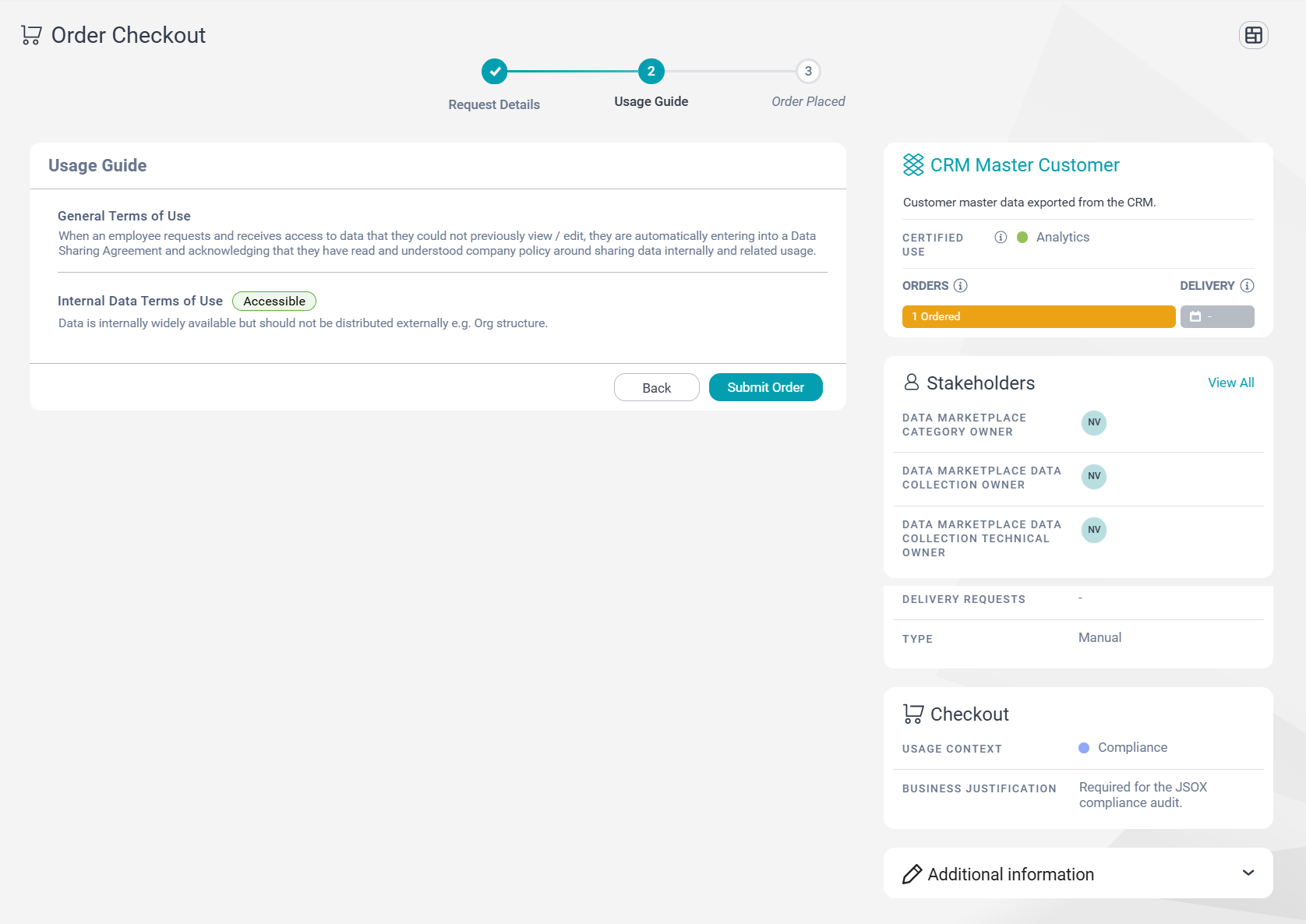 Image depicting the Usage Guide page of the Order Checkout wizard.