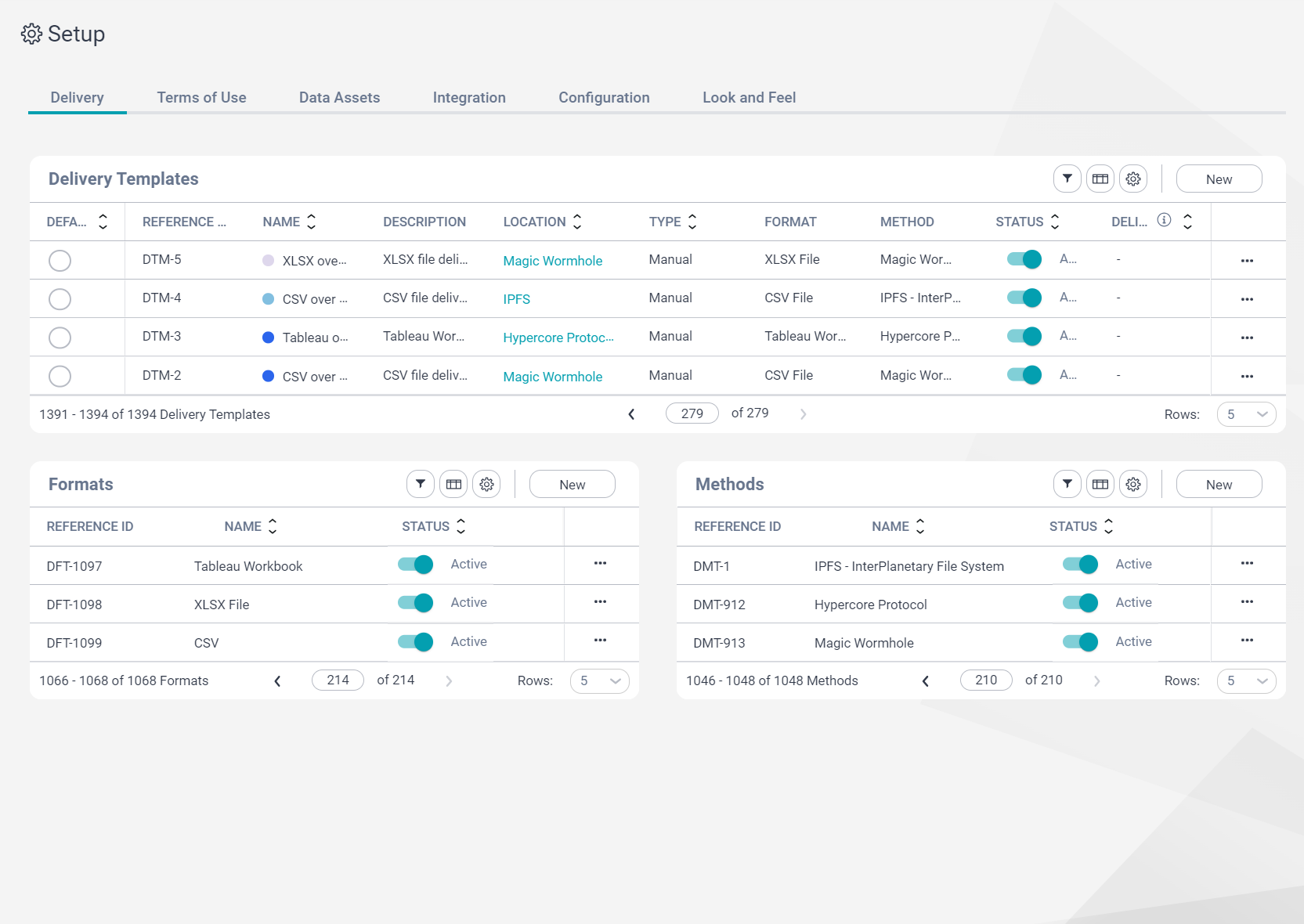 Image depicting the Delivery tab on the Setup page.