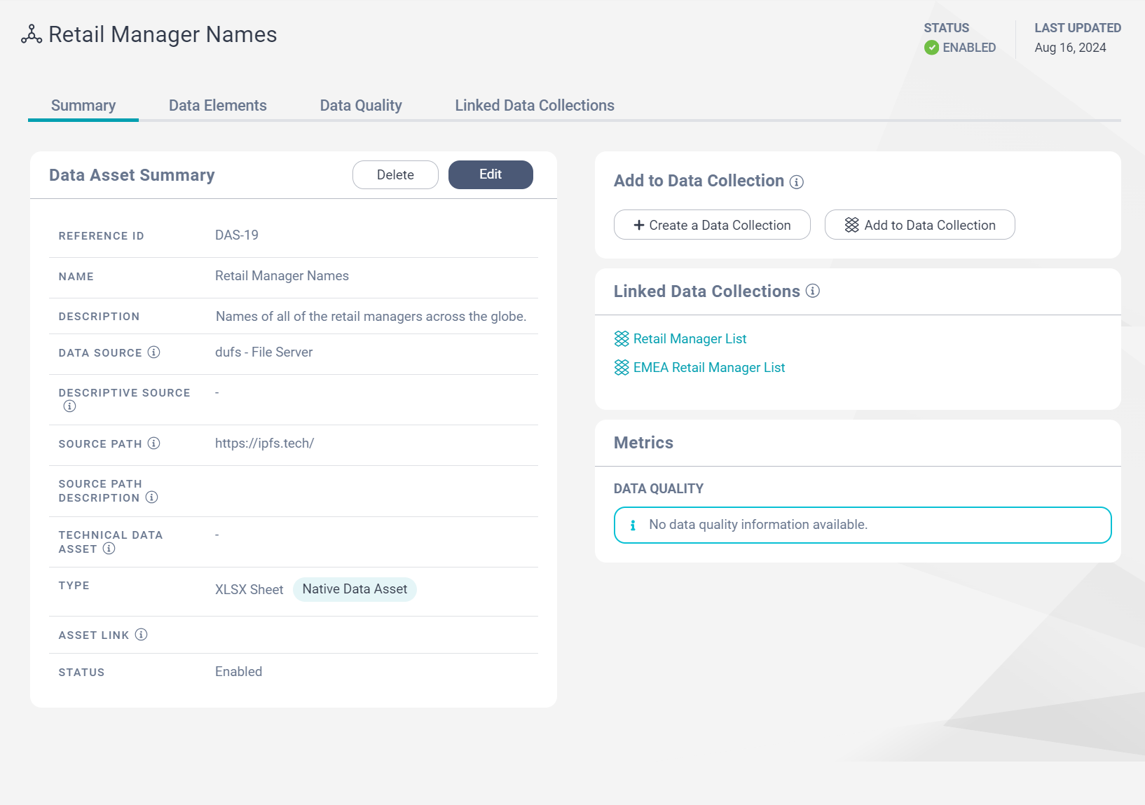 Image depicting the details page of a data asset.