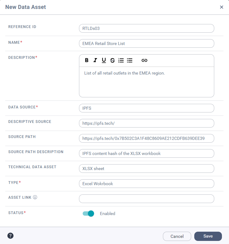 Image depicting the New Data Asset dialog box.