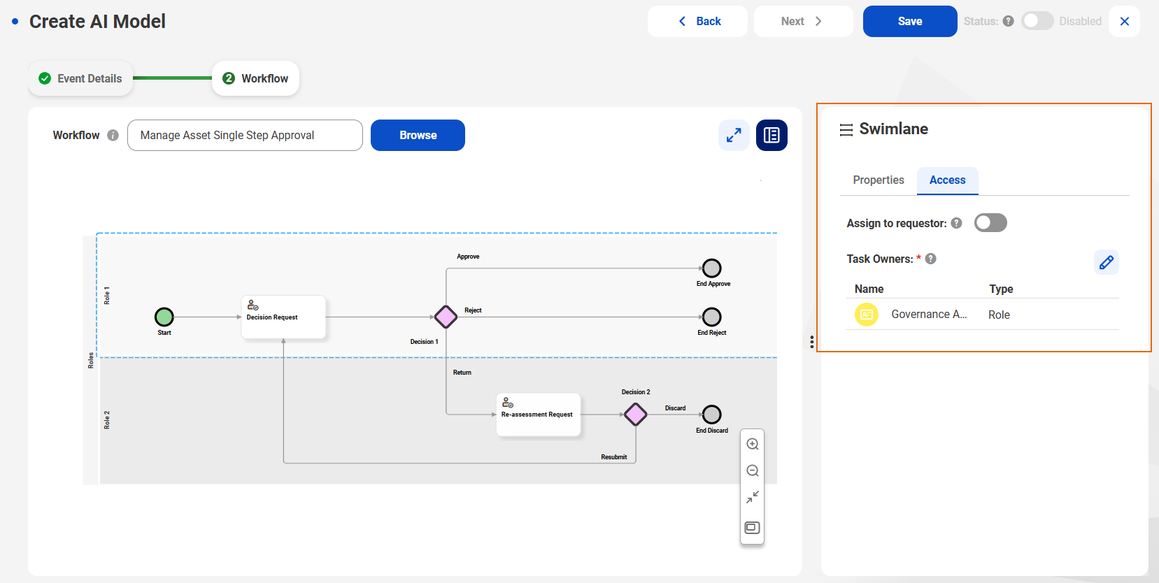 The Workflow tab displays the task and task details after selecting a process.