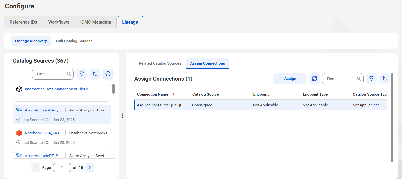 Image of the Assign Connections tab on the Configure page.