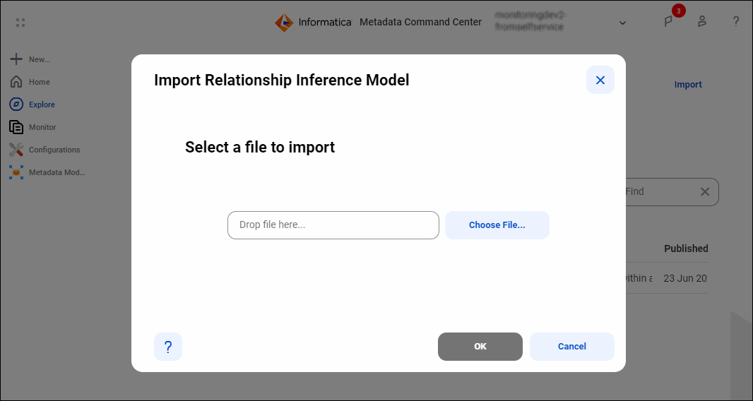 Image of the Import Relationship Inference Model dialog box