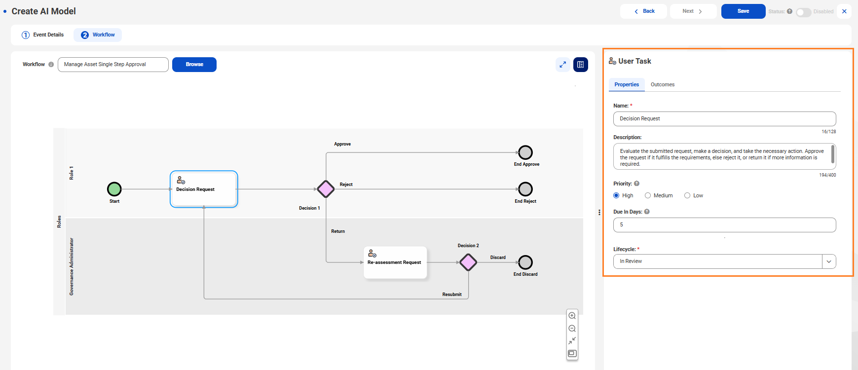 The Workflow tab displays the task and task details after selecting a process.