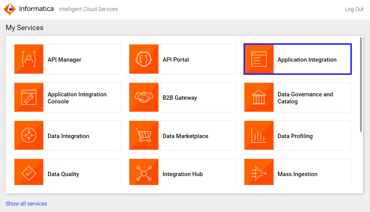 The My Services page with the Application Integration selected.