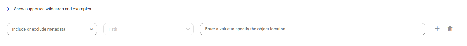 The image shows the filter conditions for linking catalog sources if you select a file system based catalog source. It shows 'Path' as the object type.
