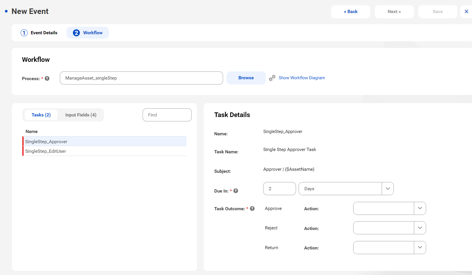 The Workflow tab displays the task and task details after selecting a process.