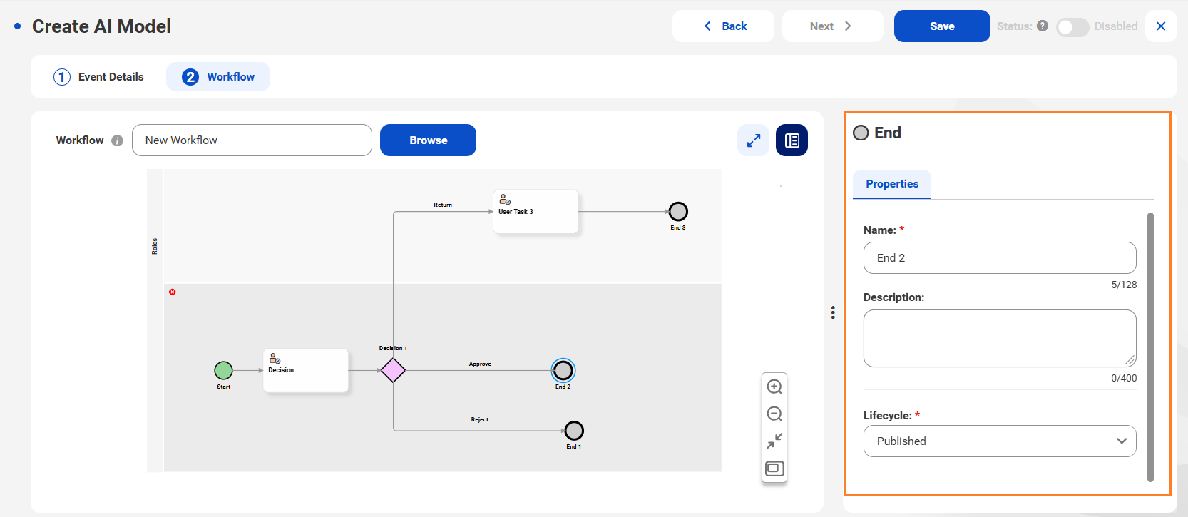 The Workflow tab displays the task and task details after selecting a process.