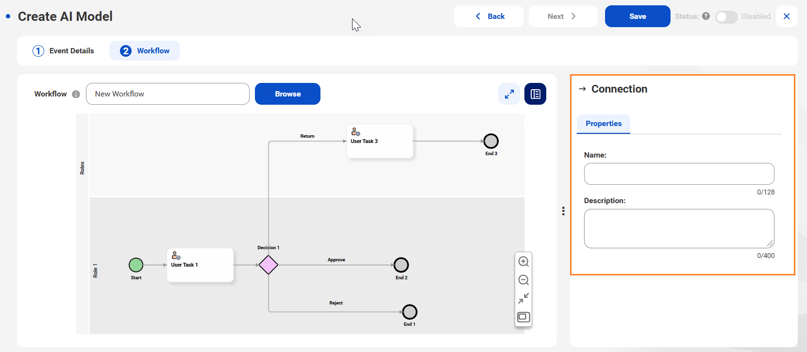 The Workflow tab displays the task and task details after selecting a process.