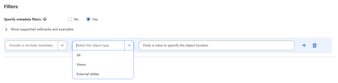 The image shows the filter conditions for the Amazon Athena catalog source.