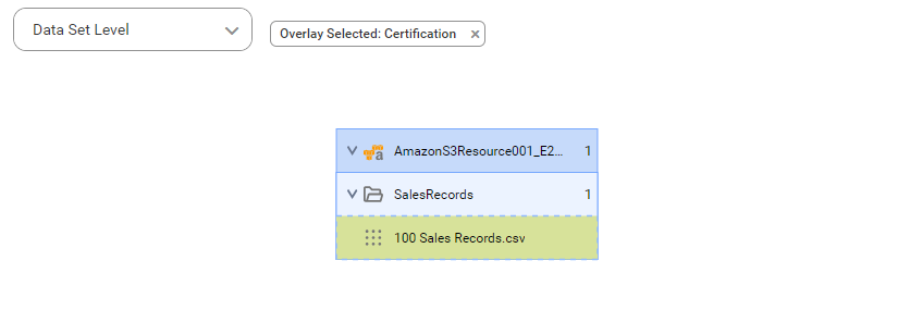 The image shows the Lineage tab with the 100 Sales Records.csv file.
