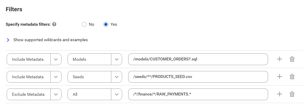 The image shows a sample filter with two include conditions and one exclude condition.