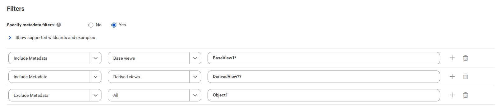 The image shows a sample filter with two include conditions and one exclude condition.