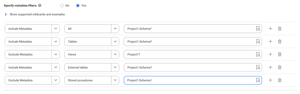 The image shows a sample filter with three include conditions and two exclude condition.