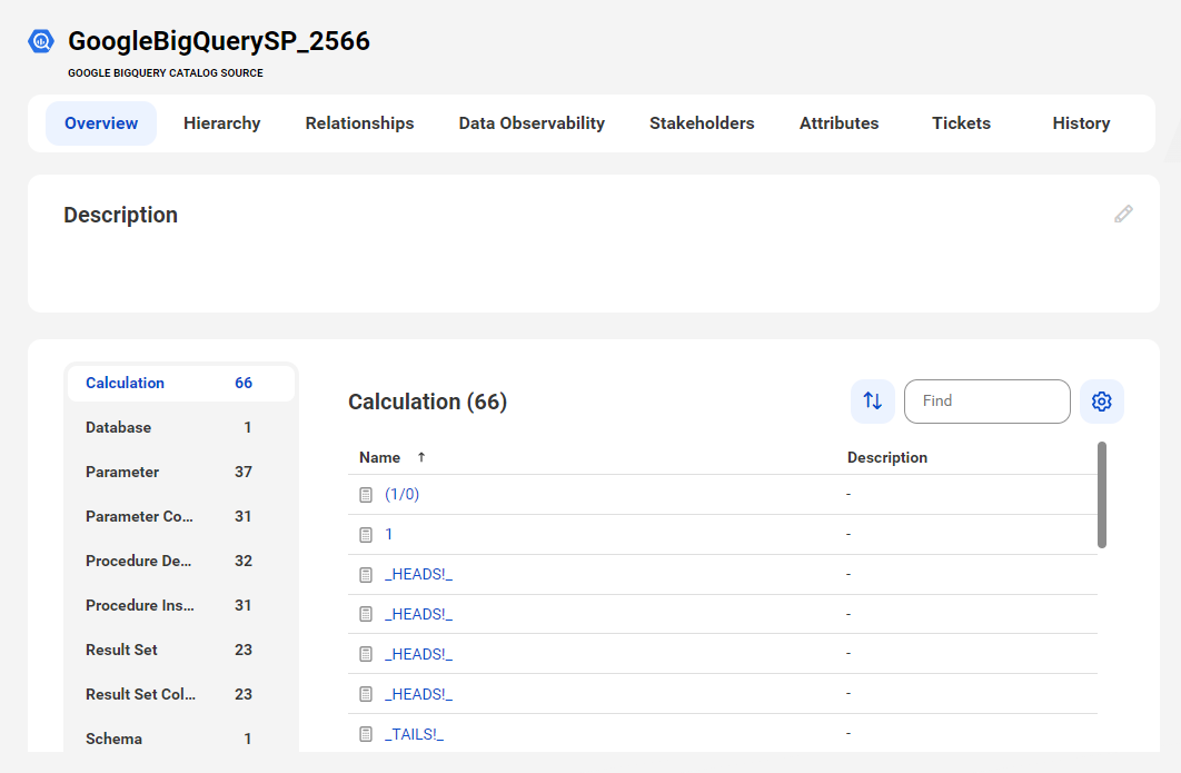 The image shows a sample Google BigQuery asset page with tabs that allow you to view the asset.