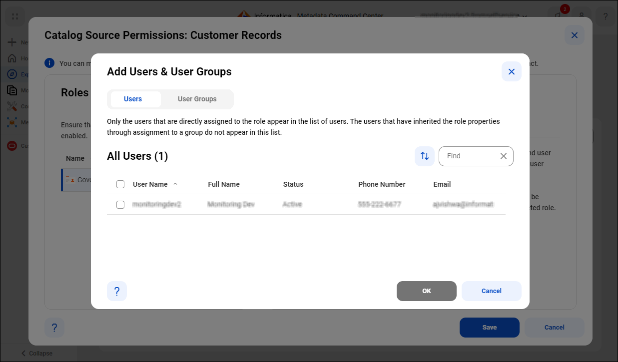 The Add Users and User Groups dialog box